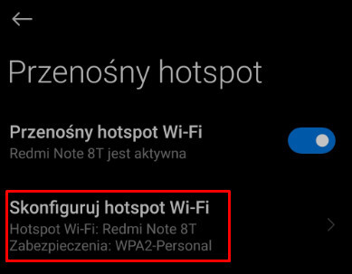 Konfiguracja hotspotu Wifi