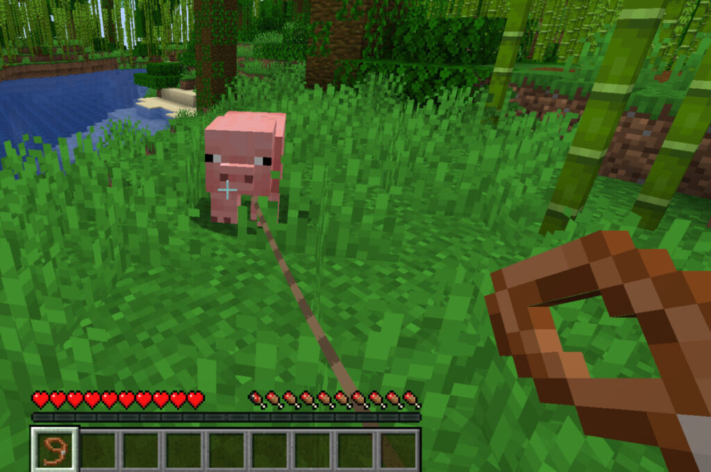 Świnia na smyczy w Minecraft