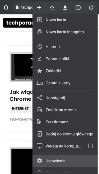 Ustawienia Chrome na telefonie