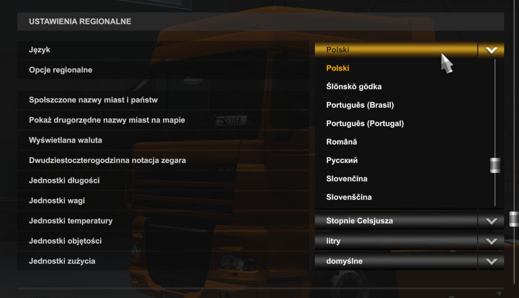 Zmiana języka w Euro Truck Simulator 2